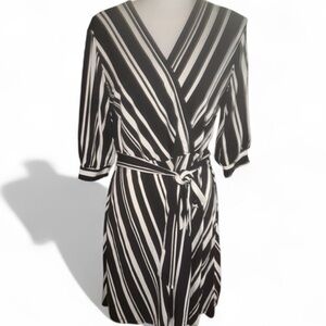 H&M Black & White Striped Wrap Dress Size Medium NWOT